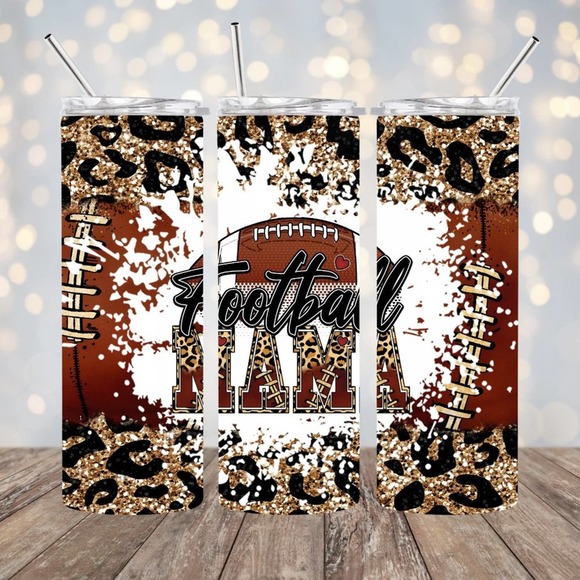 Football Mama 20oz Tumbler With Metal Straw - Picture 1 of 3